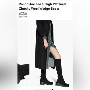 VIVAIA Black Knee-High Wool Wedge Boots